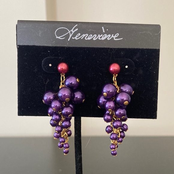 Genevieve Jewelry - Purple Cluster Drop Earrings with Gold Accents